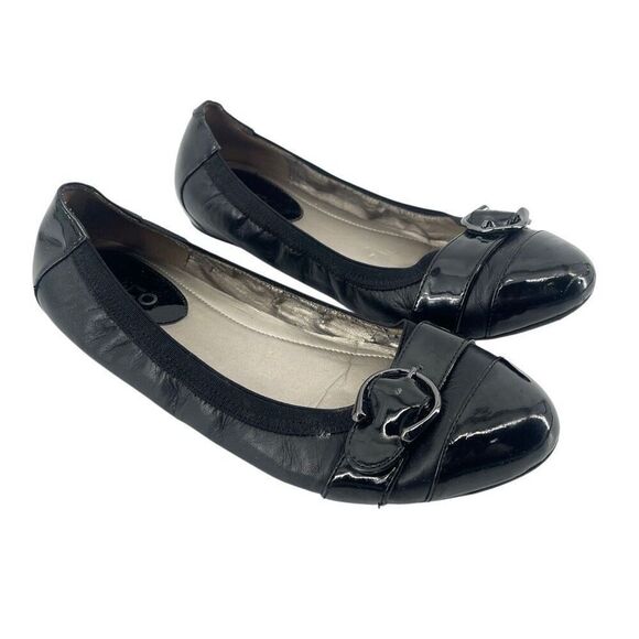 Liz & Co Women’s Black Leather Slip-On Round Toe Flats Size 8.5 - Picture 1 of 16
